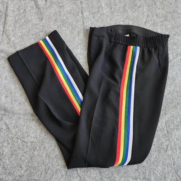 Zara Pants - ZARA Woman Pride Rainbow Stripes Pants Size M Black Straight Leg Elastic Waist